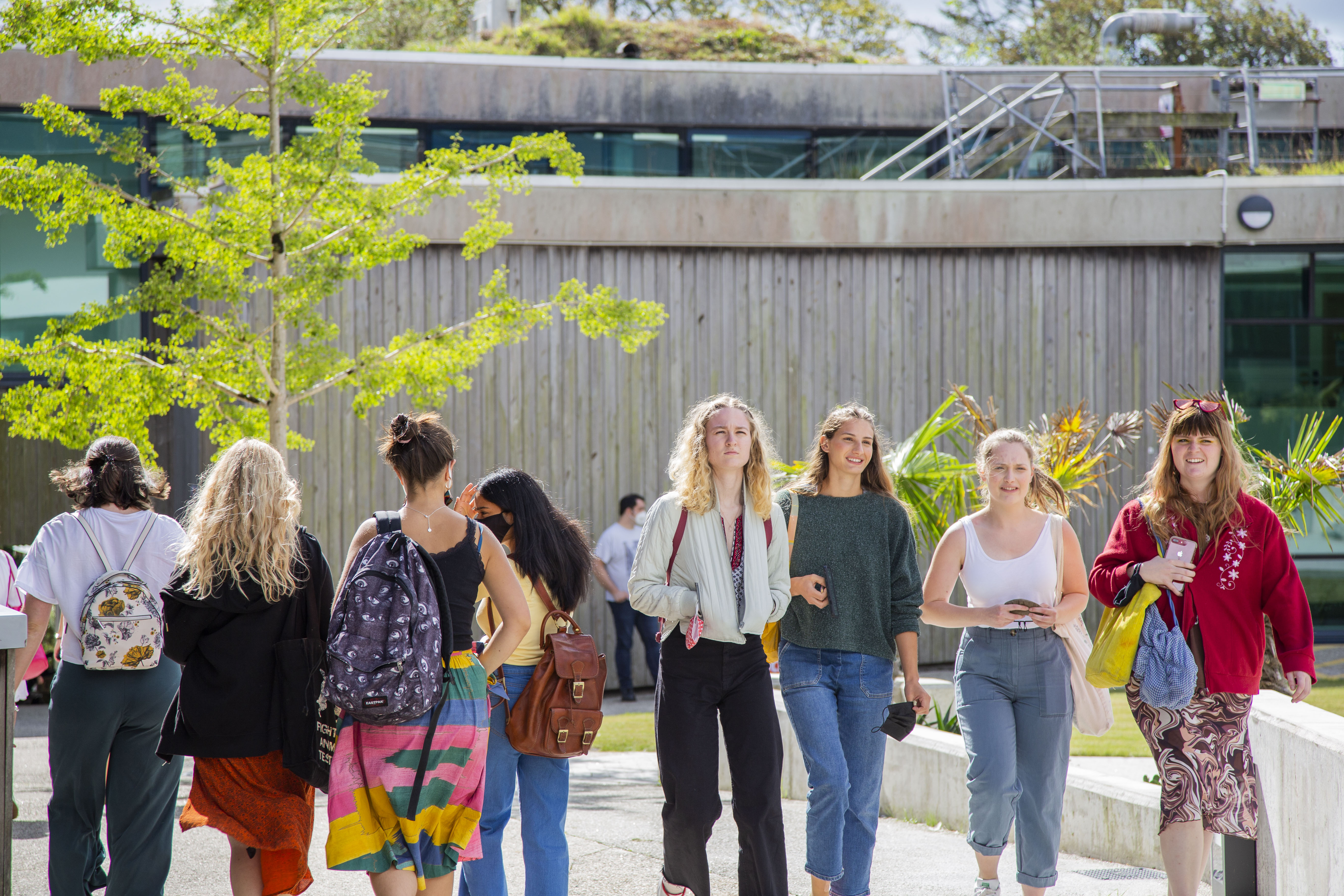 Students walking around on campus