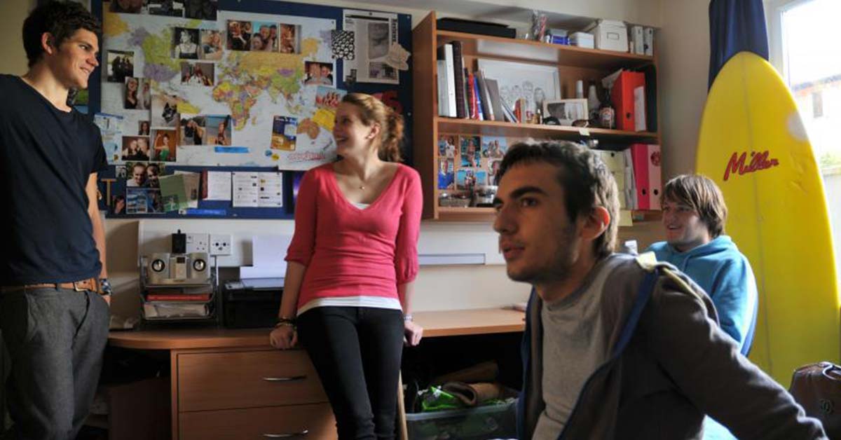 Students sat in a room in their halls