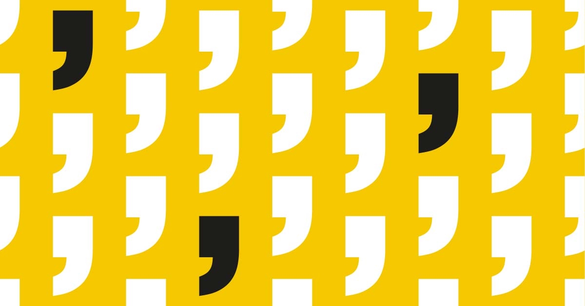Black and white apostrophes on top of a yellow background