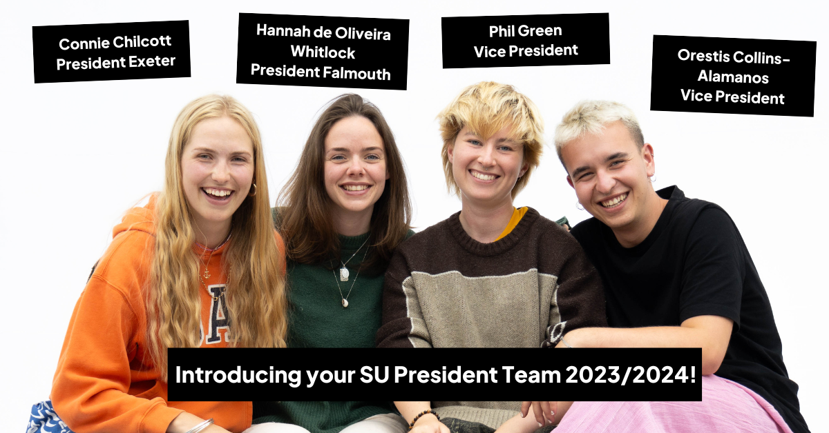 A photo of SU Presidents 2023/24 - Connie, Hannah, Phil and Orestis